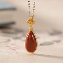 Load image into Gallery viewer, Original Craftsmanship Inlaid Natural Southern Red Agate Drop-shaped Necklace Pendant Lady Silver Jewelry
