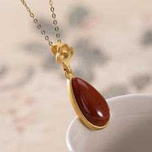 Load image into Gallery viewer, Original Craftsmanship Inlaid Natural Southern Red Agate Drop-shaped Necklace Pendant Lady Silver Jewelry
