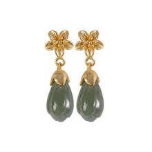 Load image into Gallery viewer, Original Craftsmanship Inlaid Orchid Natural Fine Jade Earrings Vintage Style Elegant Ladies Silver Jewelry
