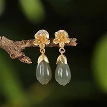 Load image into Gallery viewer, Original Craftsmanship Inlaid Orchid Natural Fine Jade Earrings Vintage Style Elegant Ladies Silver Jewelry
