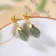 Load image into Gallery viewer, Original Craftsmanship Inlaid Orchid Natural Fine Jade Earrings Vintage Style Elegant Ladies Silver Jewelry
