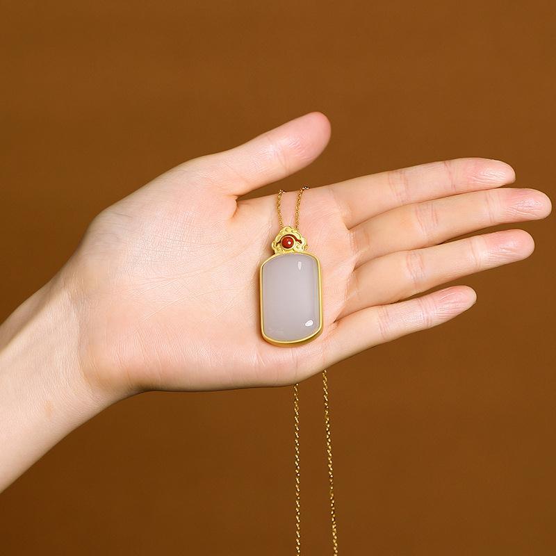 Original Craftsmanship Inlaid Natural Fine Jade Necklace Pendant Retro Elegant Ladies Jewelry