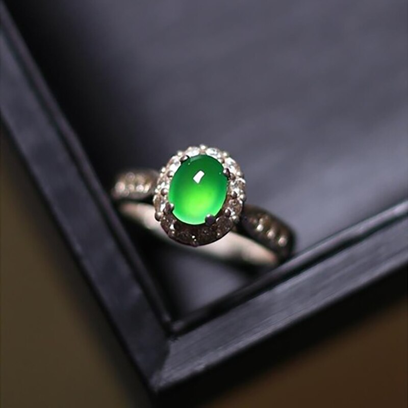 Original Ice Jade Opening Adjustable Ring Elegant Charm Creative Retro Female Silver Jewelry