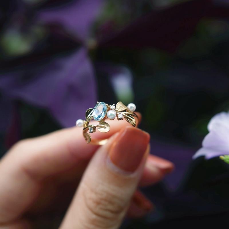 Original Inlaid Crystal  Akoya Pearl Opening Adjustable Ring Retro Aristocratic Light Luxury Charm Female Silver Jewelry