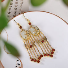 Load image into Gallery viewer, Original Natural Fine Jade Golden Oval Long Tassel Earrings Vintage Style Retro Ladies Jewelry
