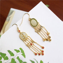 Load image into Gallery viewer, Original Natural Fine Jade Golden Oval Long Tassel Earrings Vintage Style Retro Ladies Jewelry
