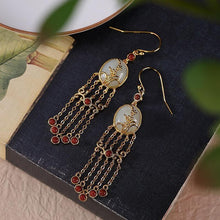 Load image into Gallery viewer, Original Natural Fine Jade Golden Oval Long Tassel Earrings Vintage Style Retro Ladies Jewelry
