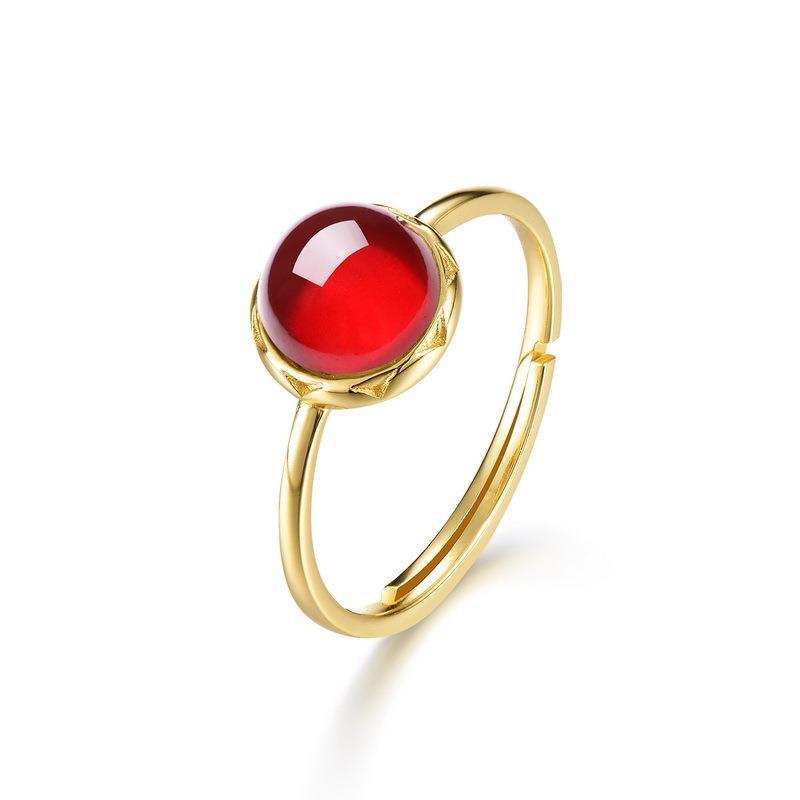 Original New Natural Garnet Opening Adjustable Ring Elegant Charm Creative Retro Female Silver Jewelry