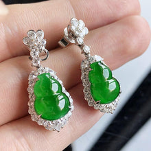 Load image into Gallery viewer, Original Natural Ice Chalcedony Imperial Green Gourd Earrings Elegant Charm Creative Retro Female Silver Jewelry
