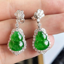 Load image into Gallery viewer, Original Natural Ice Chalcedony Imperial Green Gourd Earrings Elegant Charm Creative Retro Female Silver Jewelry
