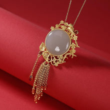 Load image into Gallery viewer, Original Ancient Golden Craftsmanship Inlaid Round Fine Smoky Jade Tassel Pendant Necklace Elegant Jewelry
