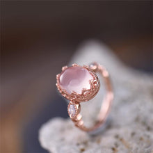 Load image into Gallery viewer, Original Pink Crystal Quatz Stone Lace Side Opening Adjustable Ring Elegant Charm Creative Retro Silver Jewelry
