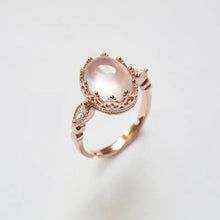 Load image into Gallery viewer, Original Pink Crystal Quatz Stone Lace Side Opening Adjustable Ring Elegant Charm Creative Retro Silver Jewelry
