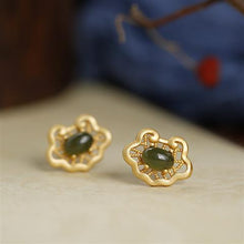 Load image into Gallery viewer, Original Silver Inlaid  Fine Jade Earrings Vintage Style Exquisite Ladies Jewelry
