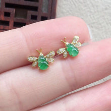 Load image into Gallery viewer, Original Silver Inlaid Natural Chalcedony Sweet Green Bee Earrings Exquisite Fashion Ladies Accessories
