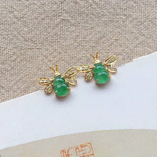 Load image into Gallery viewer, Original Silver Inlaid Natural Chalcedony Sweet Green Bee Earrings Exquisite Fashion Ladies Accessories
