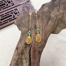 Load image into Gallery viewer, Original Silver Inlaid Natural Yellow Chalcedony Drop Earrings Delicate and Elegant Ladies Jewelry
