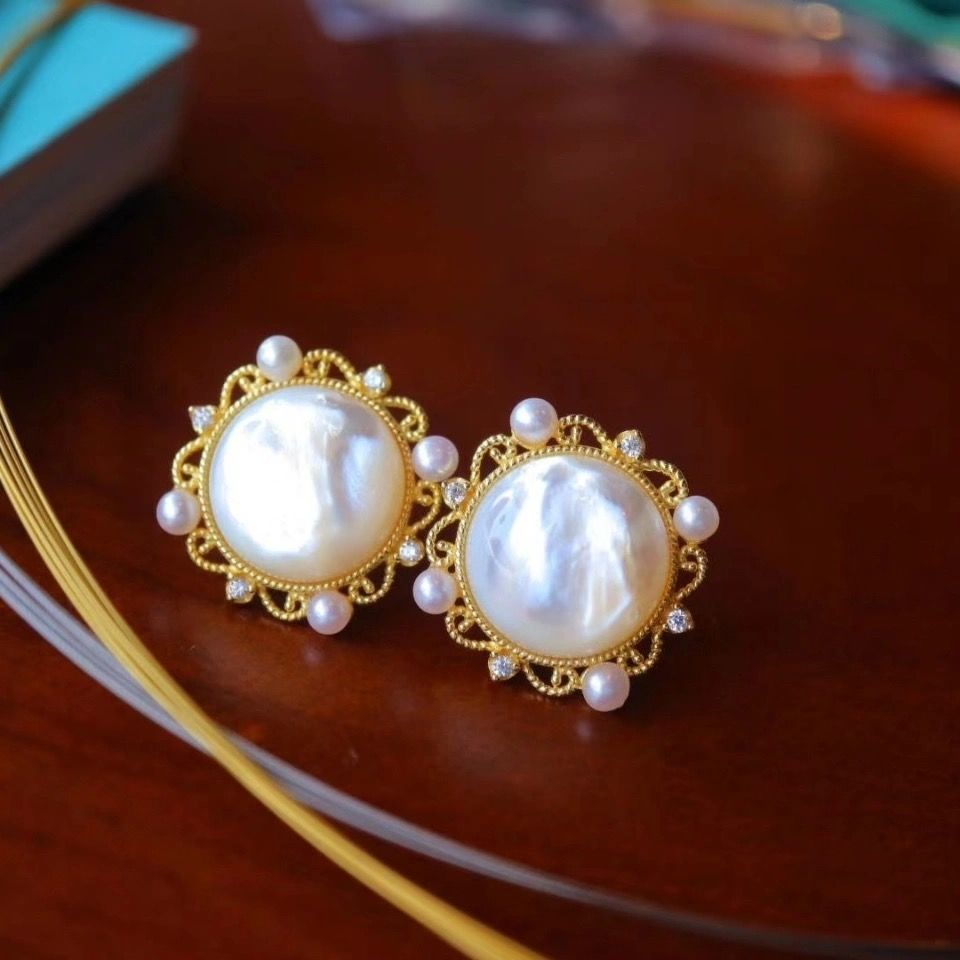 Original Silver Inlaid Pearl Earrings Ladies Exquisite Elegant Charm Jewelry