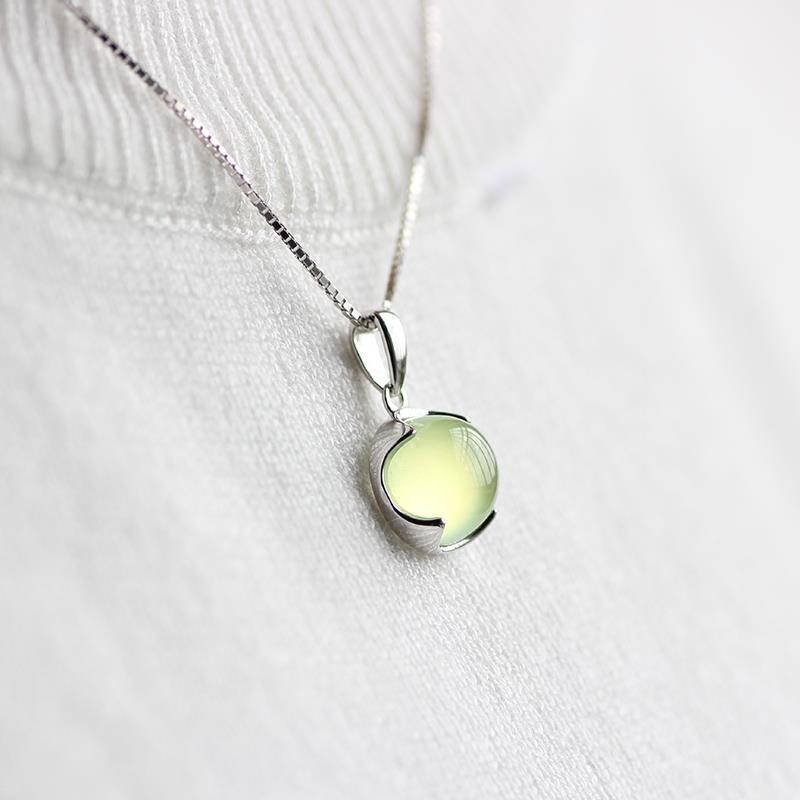 Original Silver Inlaid Prehnite Necklace Pendant Elegant Charm Creative Retro Female Silver Jewelry