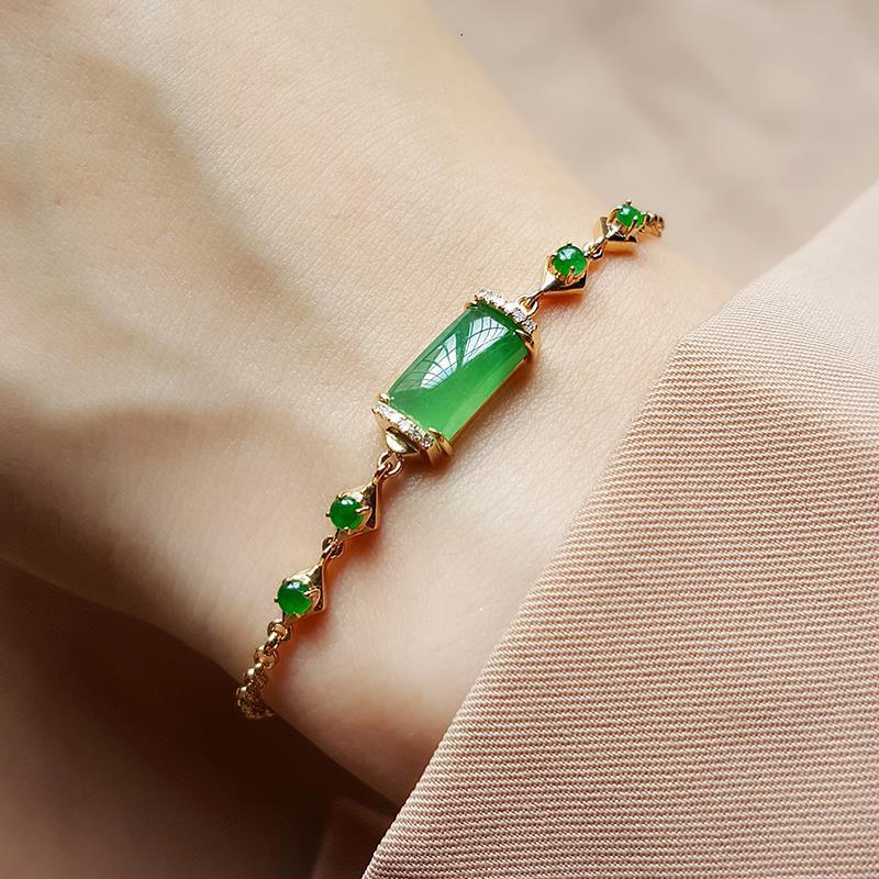 Original Silver Inlaid Green Jade Bracelet Elegant Charm Creative Retro Silver Jewelry