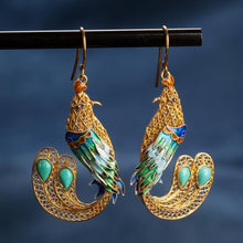 Load image into Gallery viewer, Original Turquoise Phoenix Earrings Vintage Retro Style Unique Ancient Gold Craft Charm Women&#39;s Silver Jewelry
