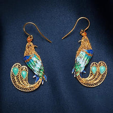 Load image into Gallery viewer, Original Turquoise Phoenix Earrings Vintage Retro Style Unique Ancient Gold Craft Charm Women&#39;s Silver Jewelry
