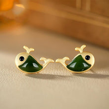 Load image into Gallery viewer, Original Silver Inlaid Natural Fine Jade Earrings Vintage Lovely Dolphin Charm Jewelry
