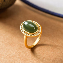 Load image into Gallery viewer, Original Silver Inlaid Natural Fine Jade Opening Adjustable Ring Vintage Retro Design Women&#39;s Brand Jewelry
