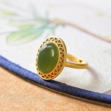 Load image into Gallery viewer, Original Silver Inlaid Natural Fine Jade Opening Adjustable Ring Vintage Retro Design Women&#39;s Brand Jewelry
