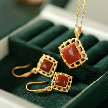 Load image into Gallery viewer, Original Silver Inlaid Natural Southern Red Agate Pendant Necklace Earrings Vintage Retro Charm Women&#39;s Jewelry Set
