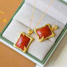 Load image into Gallery viewer, Original Silver Inlaid Natural Southern Red Agate Pendant Necklace Unique Craft Women&#39;s Jewelry
