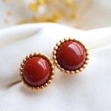 Load image into Gallery viewer, Original Unique Craft Inlaid Round Southern Red Agate Earrings Vintage Style Ladies Silver Jewelry
