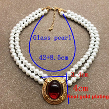 Load image into Gallery viewer, Handmade Double Strand Pearl Beaded Gold-plating Oval Drop Pendant Necklace
