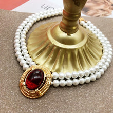 Load image into Gallery viewer, Handmade Double Strand Pearl Beaded Gold-plating Oval Drop Pendant Necklace
