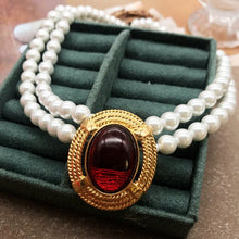 Load image into Gallery viewer, Handmade Double Strand Pearl Beaded Gold-plating Oval Drop Pendant Necklace
