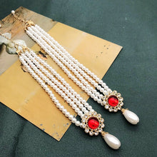 Load image into Gallery viewer, Handmade Double Strand Pearl Beaded Red Rhinestone Pendant Choker Necklace
