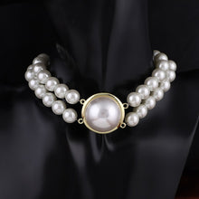 Load image into Gallery viewer, Handmade Double Strand Pearl Beaded Pendant Choker Necklace
