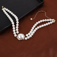 Load image into Gallery viewer, Handmade Double Strand Pearl Beaded Pendant Choker Necklace
