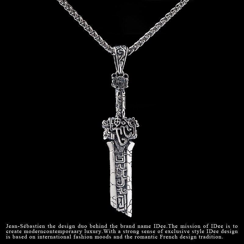 Designer Broken Sword Necklace Pendant Men's Silver Jewelry