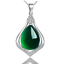 Load image into Gallery viewer, Lokaloca Natural Green Jade Chalcedony Water Drop Pendant 925 Silver Jewelry Necklace
