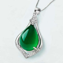 Load image into Gallery viewer, Lokaloca Natural Green Jade Chalcedony Water Drop Pendant 925 Silver Jewelry Necklace
