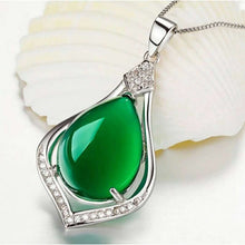 Load image into Gallery viewer, Lokaloca Natural Green Jade Chalcedony Water Drop Pendant 925 Silver Jewelry Necklace
