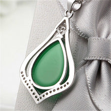 Load image into Gallery viewer, Lokaloca Natural Green Jade Chalcedony Water Drop Pendant 925 Silver Jewelry Necklace
