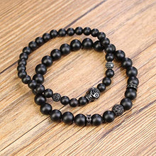 Load image into Gallery viewer, Double Strands Natural Black Obsidian Beaded Skull Charm Bracelet
