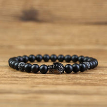 Load image into Gallery viewer, Double Strands Natural Black Obsidian Beaded Skull Charm Bracelet
