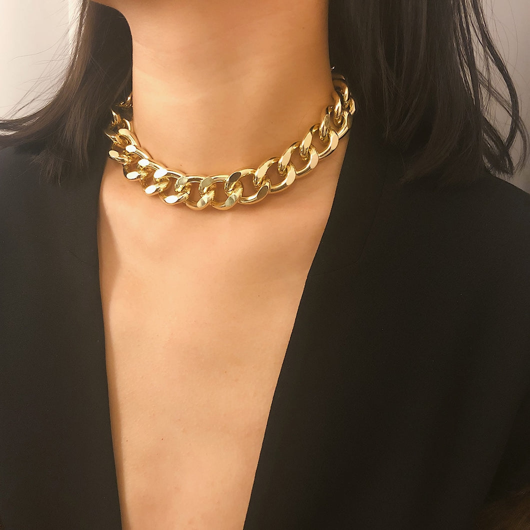 Miami Cuban Choker Necklace Hip Hop Chunky Golden Aluminum Thick Punk Chain Necklace