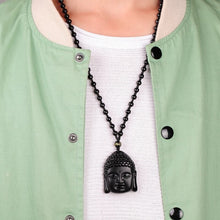 Load image into Gallery viewer, Handcrafted Natural Black Obsidian Shakya Mani Pendant Necklace
