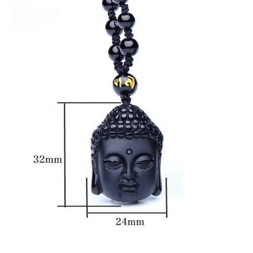 Handcrafted Natural Black Obsidian Shakya Mani Pendant Necklace