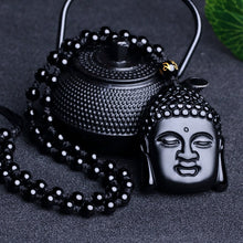 Load image into Gallery viewer, Handcrafted Natural Black Obsidian Shakya Mani Pendant Necklace
