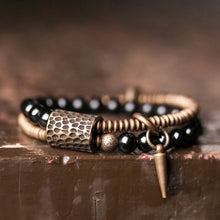 Load image into Gallery viewer, Handcrafted Brass Natural Rainbow Black Obsidian Beaded Bracelet
